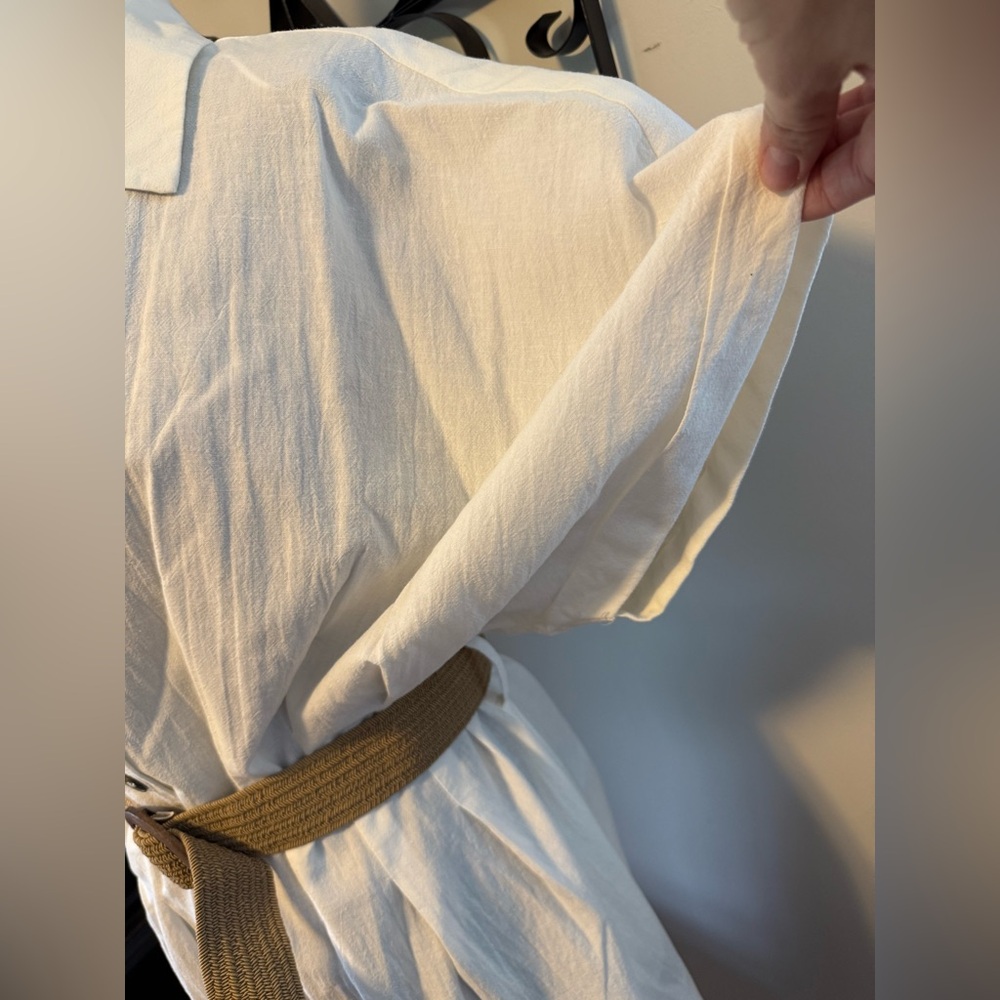 H&M Chic White Linen Blend Dress with Tan Belt - Picture 6 of 7
